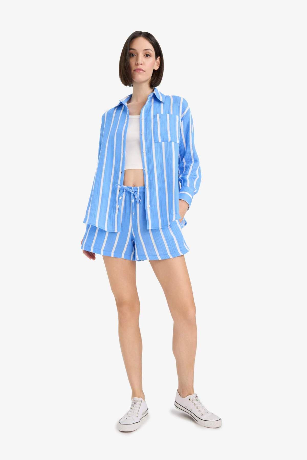 DeFacto-A-Line Regular Waist Short Leg Muslin Shorts F3577Ax25Sm 4