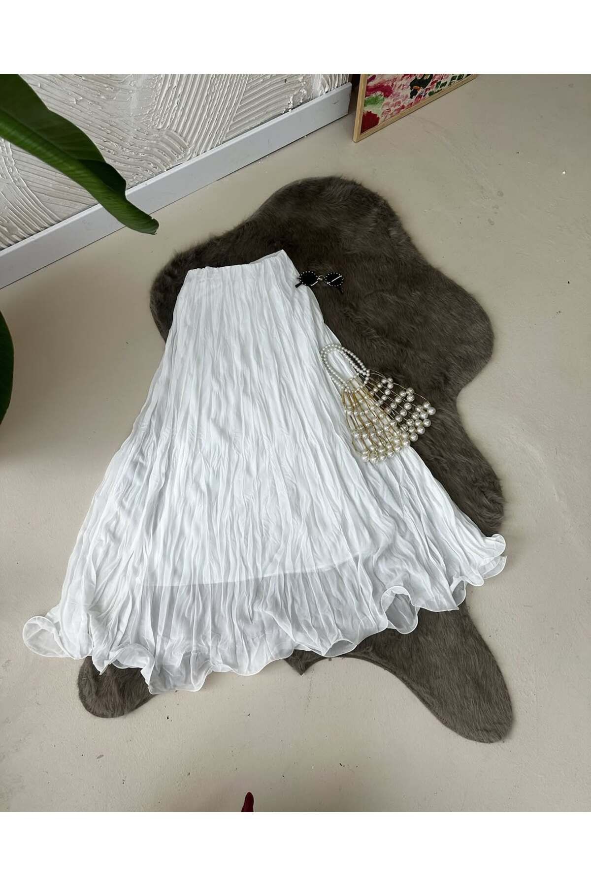 Hamado Fashion Piliseli Kırışık Şifon Etek
