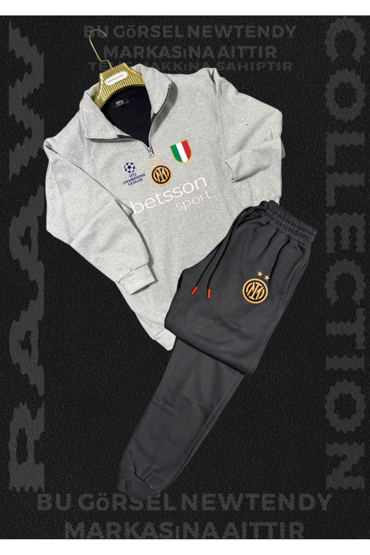 NEW TRENDY COLLECTİON ✅Dik yaka fermuarlı sweatshirt ve kışlık eşofman takımı taraftar kombin 2li set