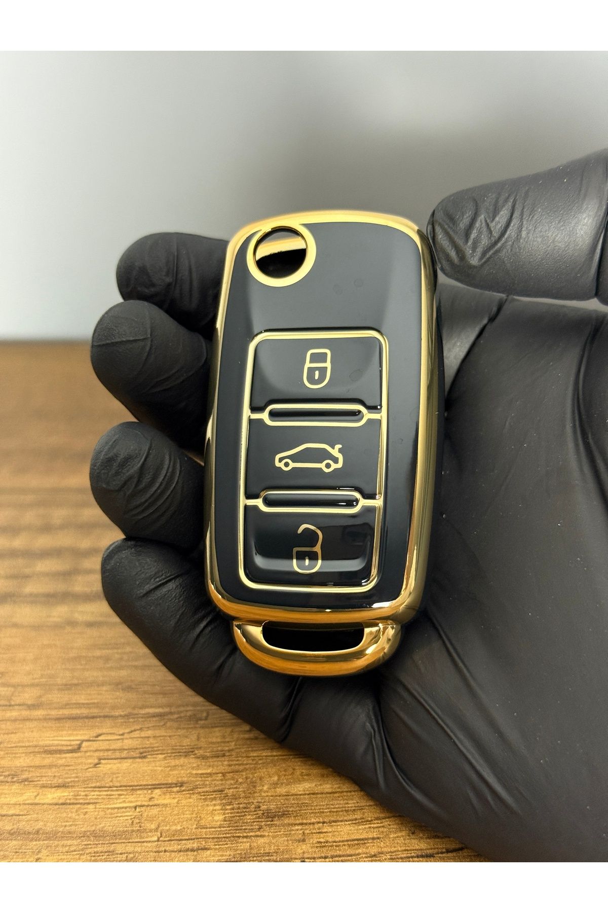 Mavi Keys Volkswagen Polo-Golf-Jetta-Caddy UDS Sustalı 3 Düğmeli Silikon Anahtar Koruma Kılıfı Siyah Renk