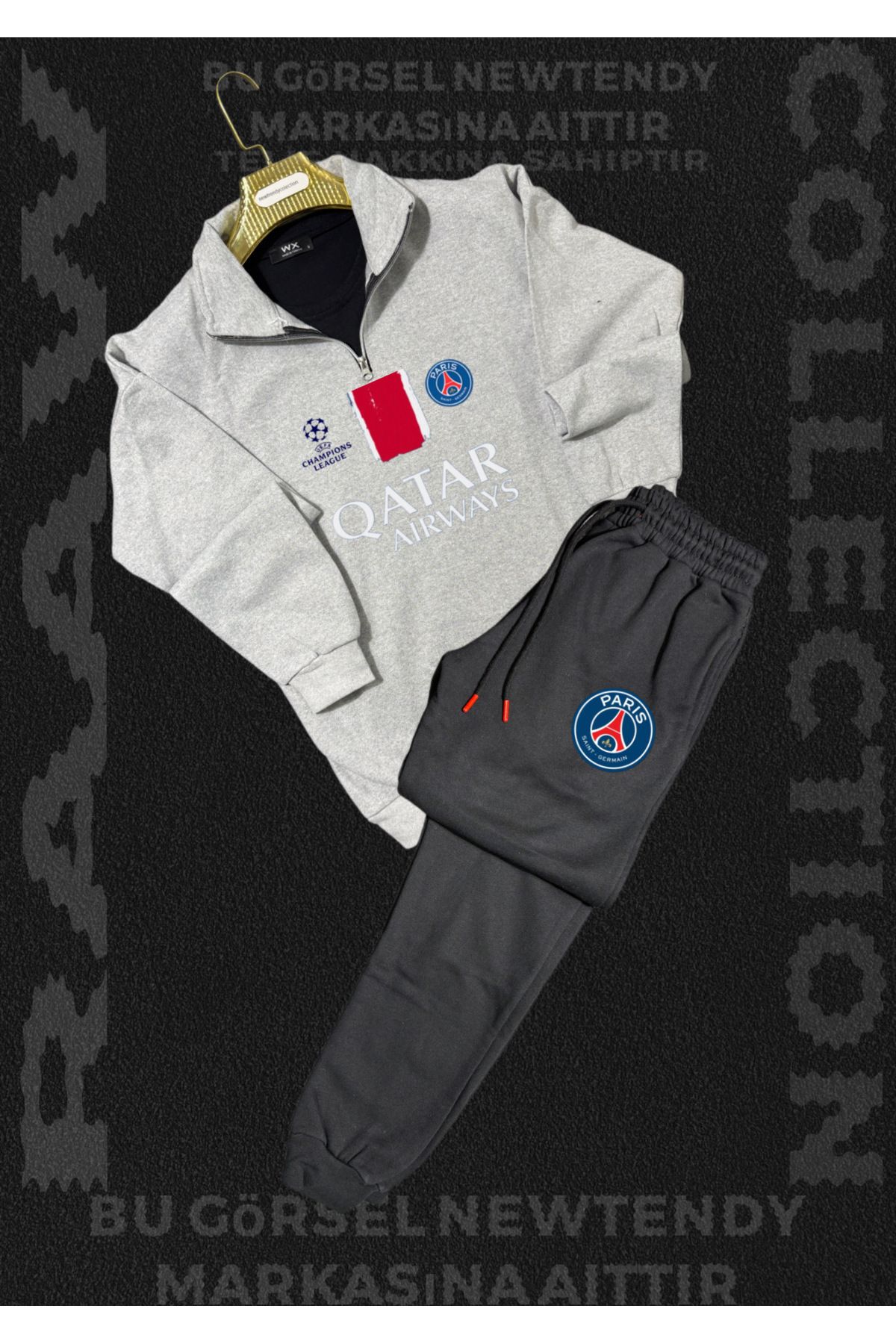 NEW TRENDY COLLECTİON ✅ Paris Sweatshirt yazlık takım dik yaka Üst penye şort alt Şampiyonlar Ligi Logolu 2li kombin