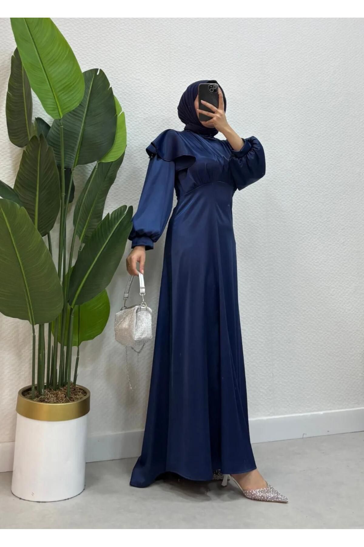 modadeywearst Kuyruklu Saten Tesettür Abiye