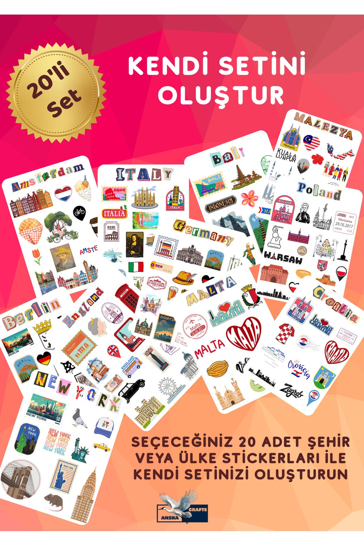 ANSHA CRAFTS Kendi 20'li Sticker Setininizi Oluşturun!- Bullet Journal - Ajanda - Planner - Defter- Laptop- Valiz