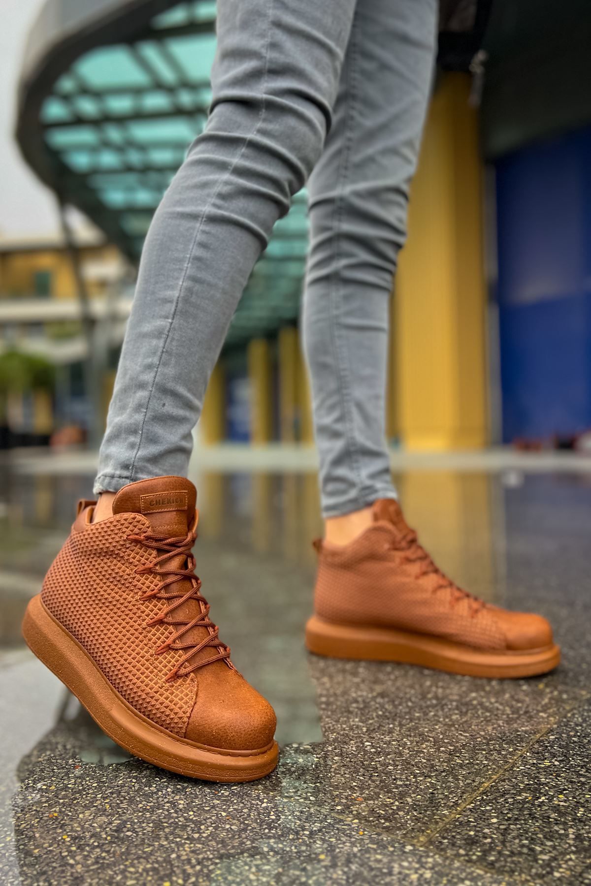 pabucmarketi Bağcıklı Erkek Sneaker Bot Taba