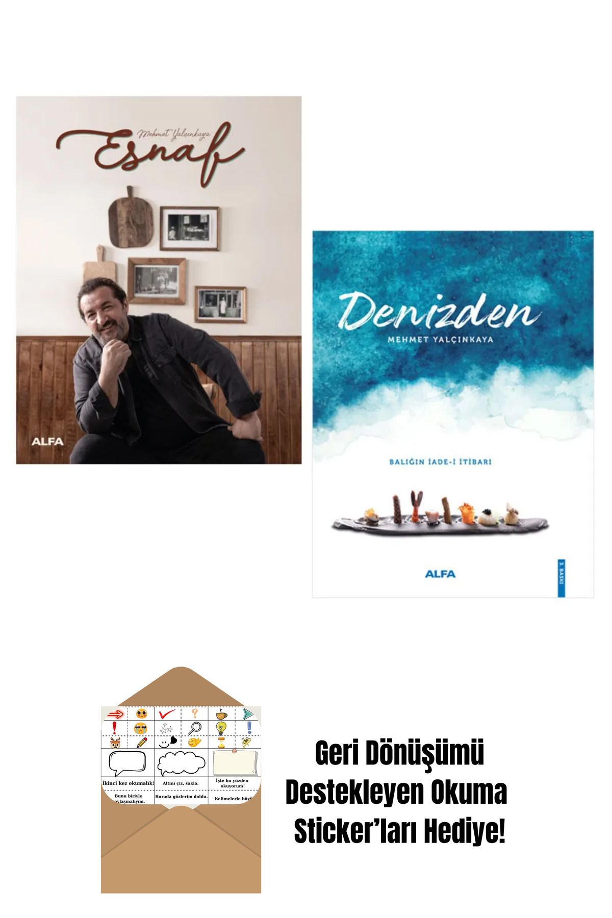 Alfa Yayınları Mehmet Yalçınkaya 2 Kitap Set / Denizden - Esnaf + Okuma Sticker'ları