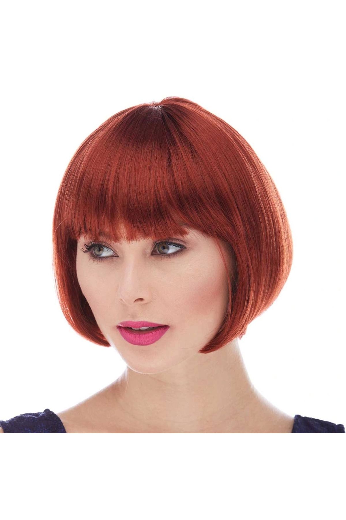 OurStyles Kızıl Renk Düz Kesim Astarlı Küt Parti Peruğu