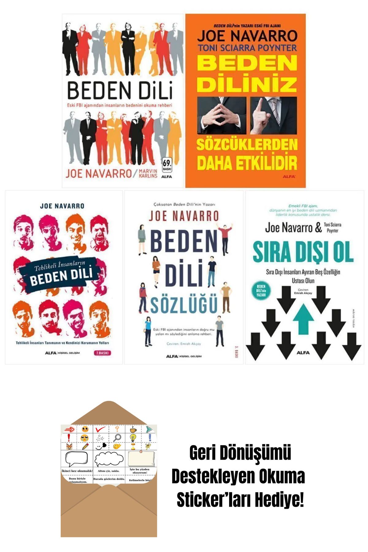 Alfa Yayınları Joe Navarro 5 Kitap Set - Beden Dili + Okuma Sticker'ları