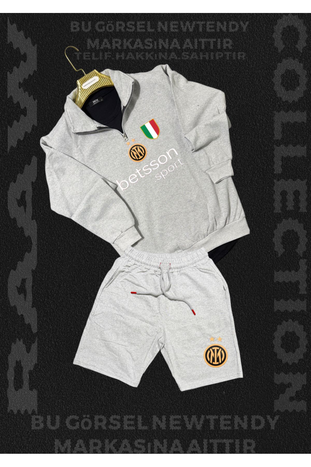 NEW TRENDY COLLECTİON ✅Dik yaka fermuarlı sweatshirt ve yazlık şort taraftar kombin 2li set