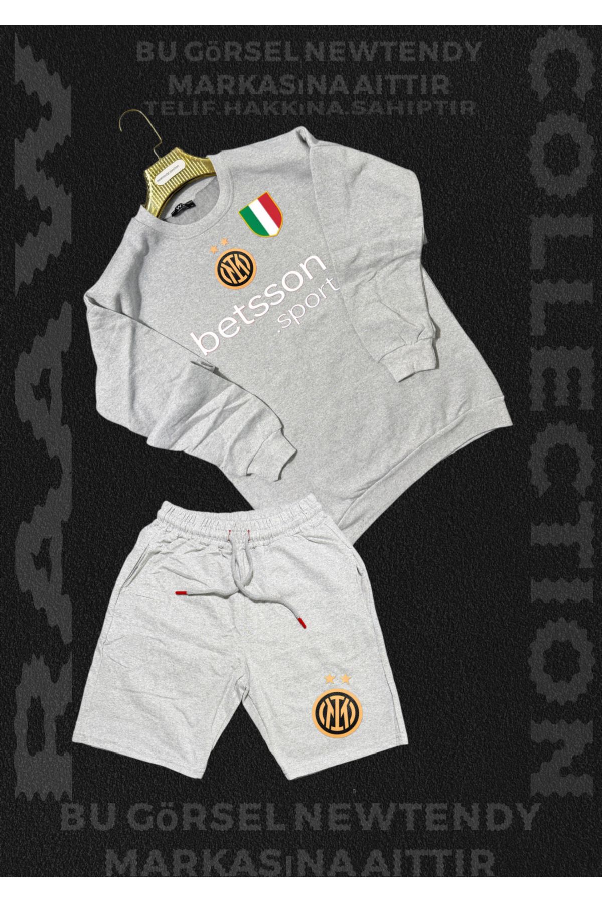 NEW TRENDY COLLECTİON ✅ Inter Logolu Kapüşonlu Sweatshirt ve yazlık şort Takımı Erkek Taraftar Spor Giyim Seti 2li kombin