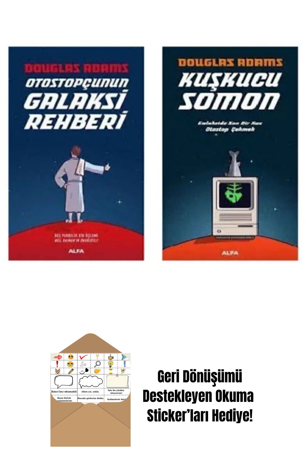 Alfa Yayınları Otostopçunun Galaksi Rehberi Tek Cilt 5 Kitap + Kuşkucu Somon Set + Okuma Sticker'ları