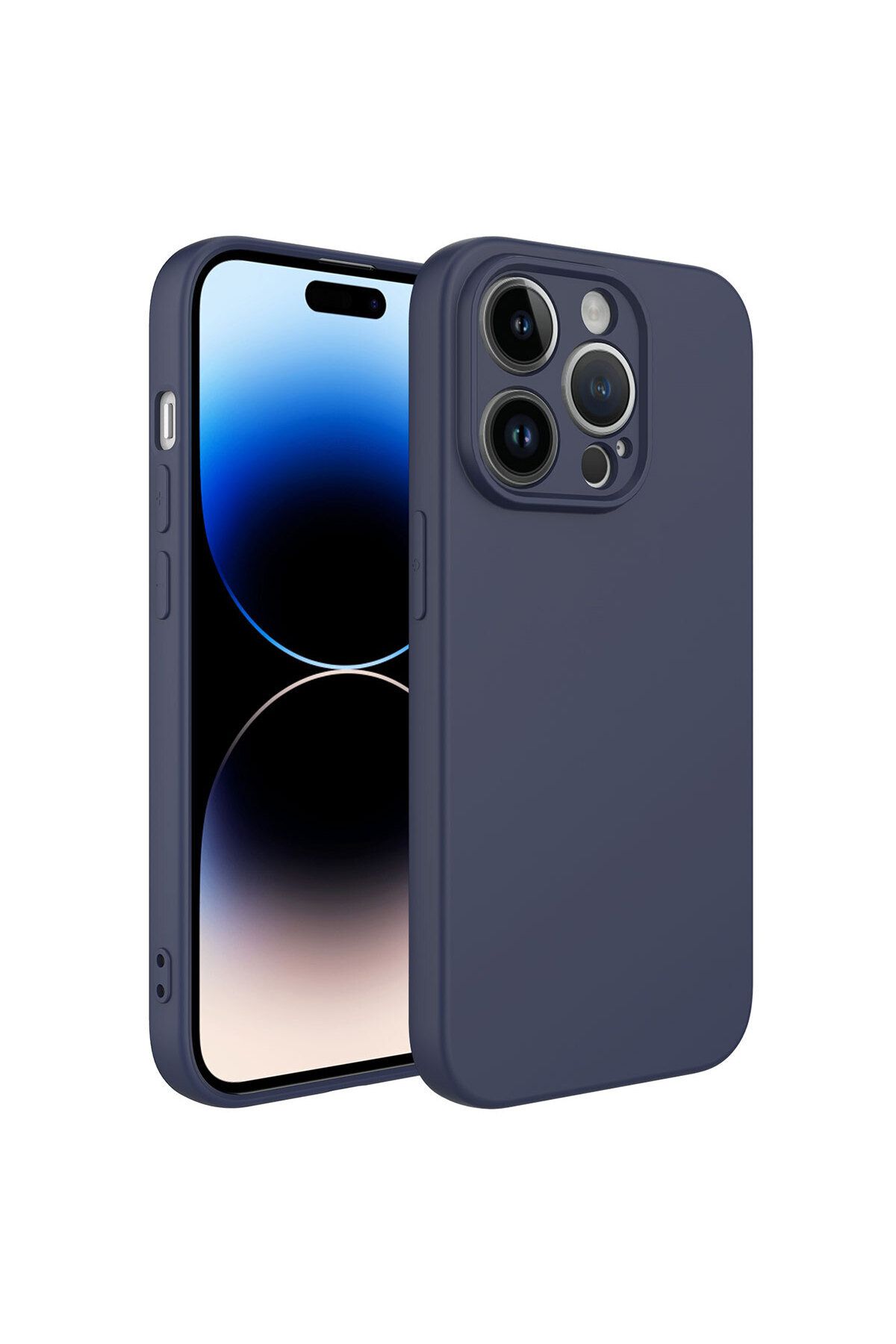 Nevarium iPhone 14 Pro Kılıf Lansman İçi Kadife Kamera Korumalı Mara Silikon Kılıf-Lacivert