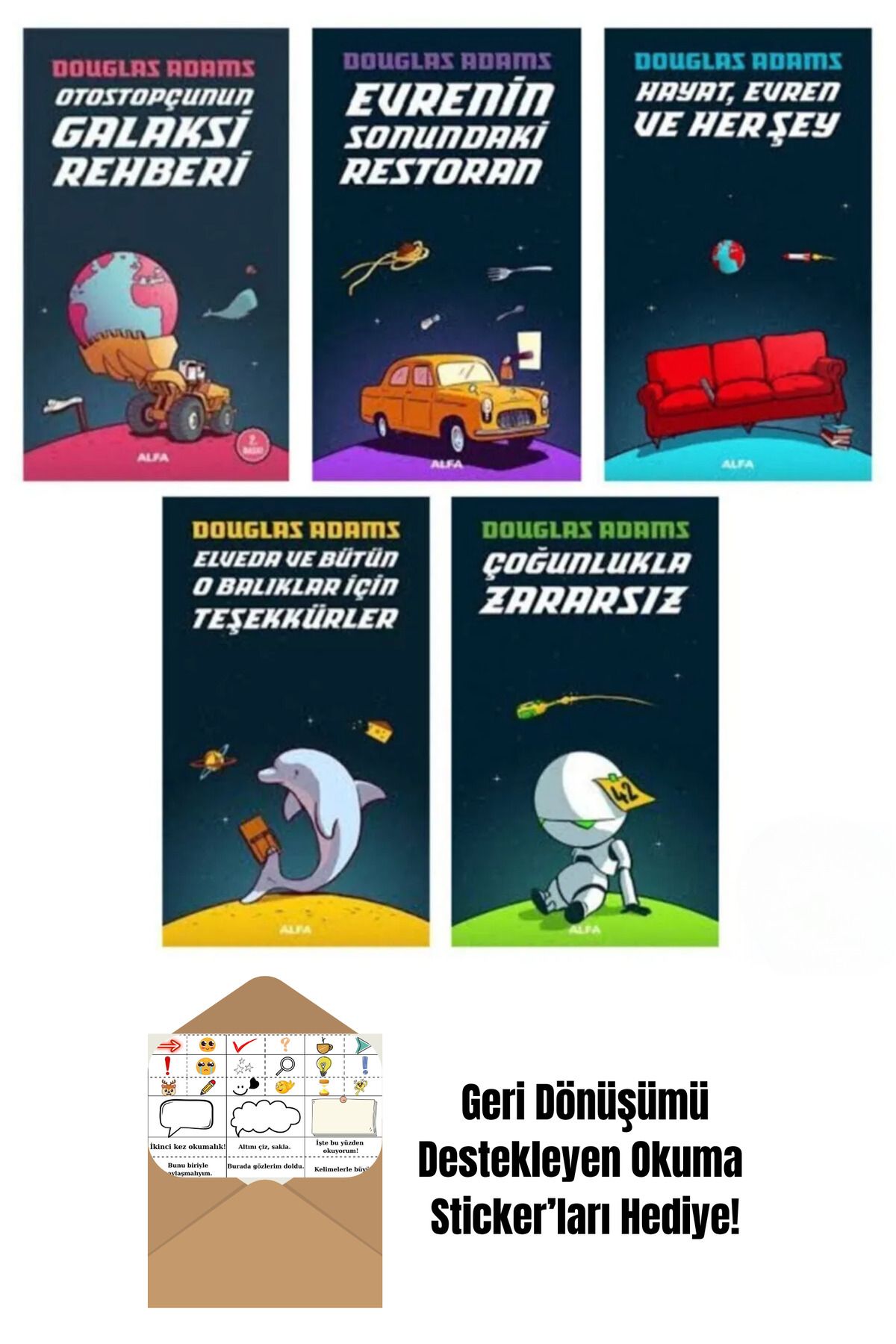 Alfa Yayınları Otostopçunun Galaksi Rehberi 5 Kitap Set Douglas Adams + Okuma Sticker'ları