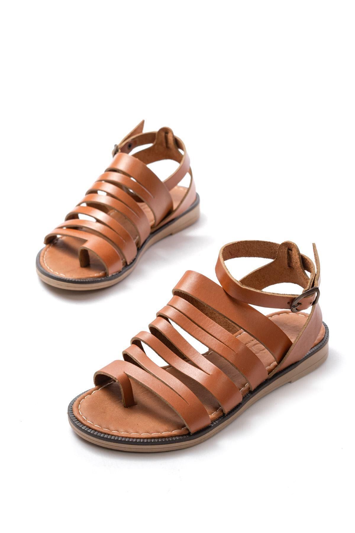 Aymood-205-041 Tan Orthopedic Genuine Leather Women's Sandals 3