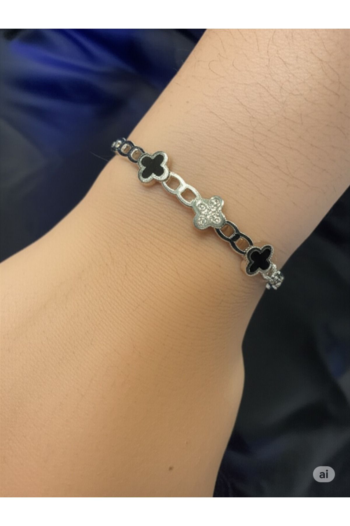 KANERUZ Van Cleef Model Gümüş Kaplama İthal Paslanmaz Çelik Kelepçe Bileklik