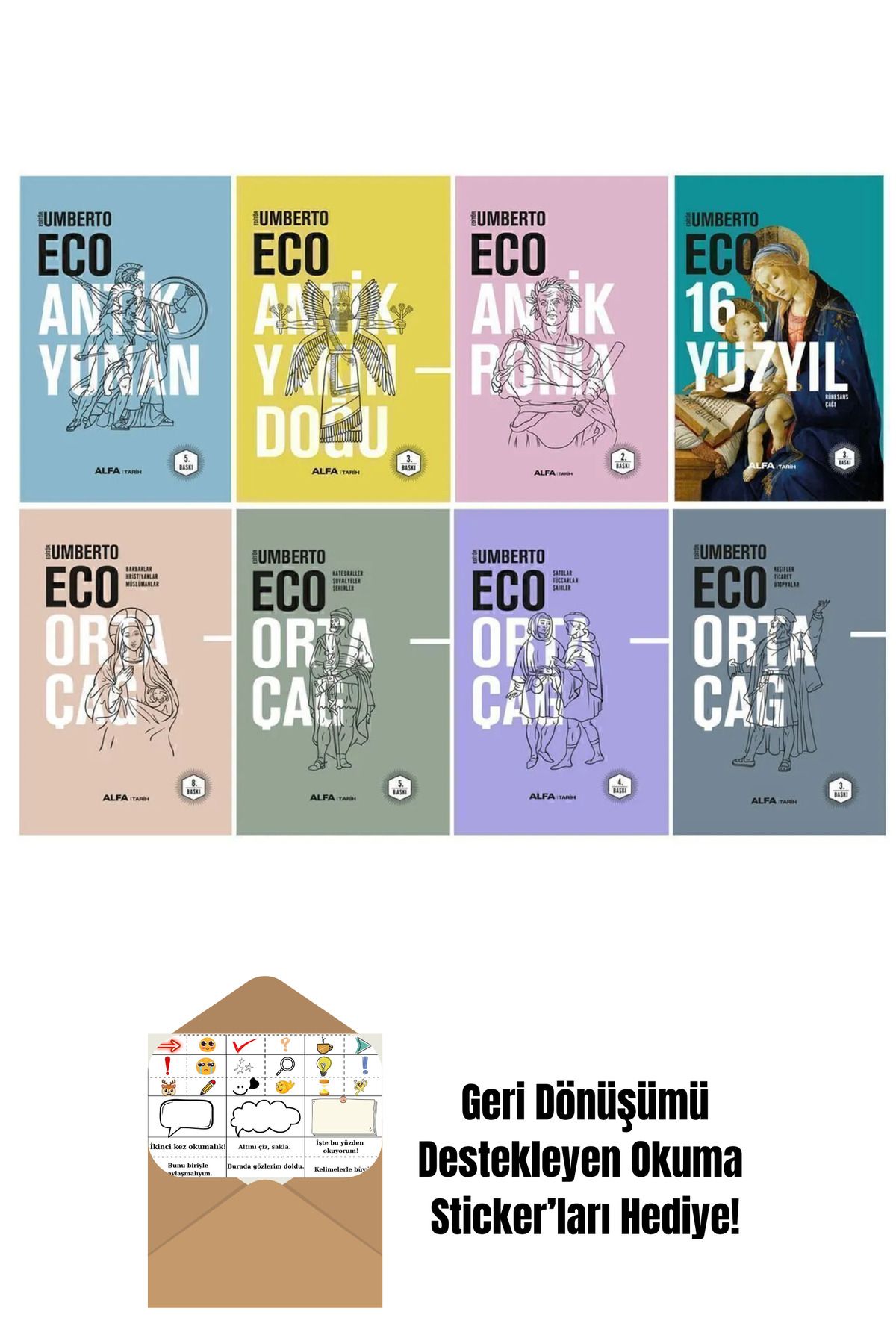 Alfa Yayınları Umberto Eco Tamamı Ciltli 8 Kitap Set + Okuma Sticker'ları