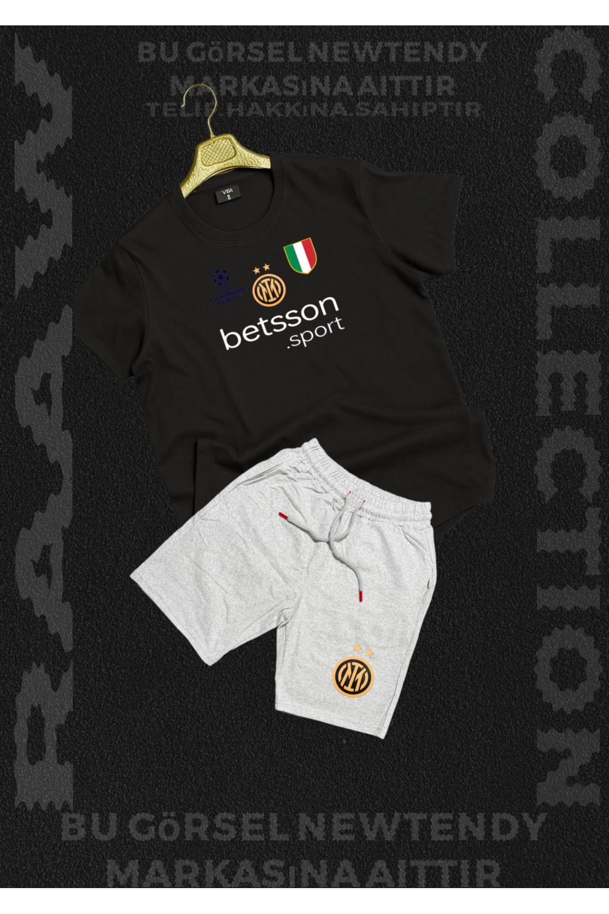 NEW TRENDY COLLECTİON ✅Inter Milan şampiyonlar ligi logo baskılı Thşört yazlık şort kombin 2li set ürünler