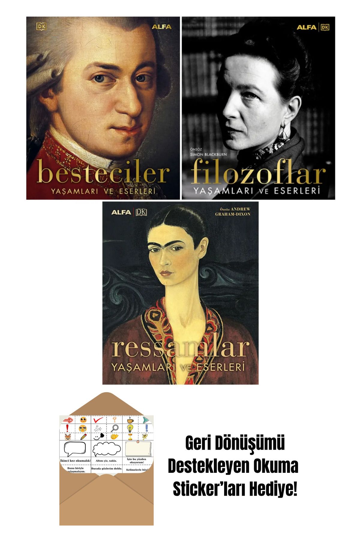 Alfa Yayınları Besteciler - Filozoflar - Ressamlar Yaşamları Ve Eserleri 3 Kitap Set + Okuma Sticker'ları