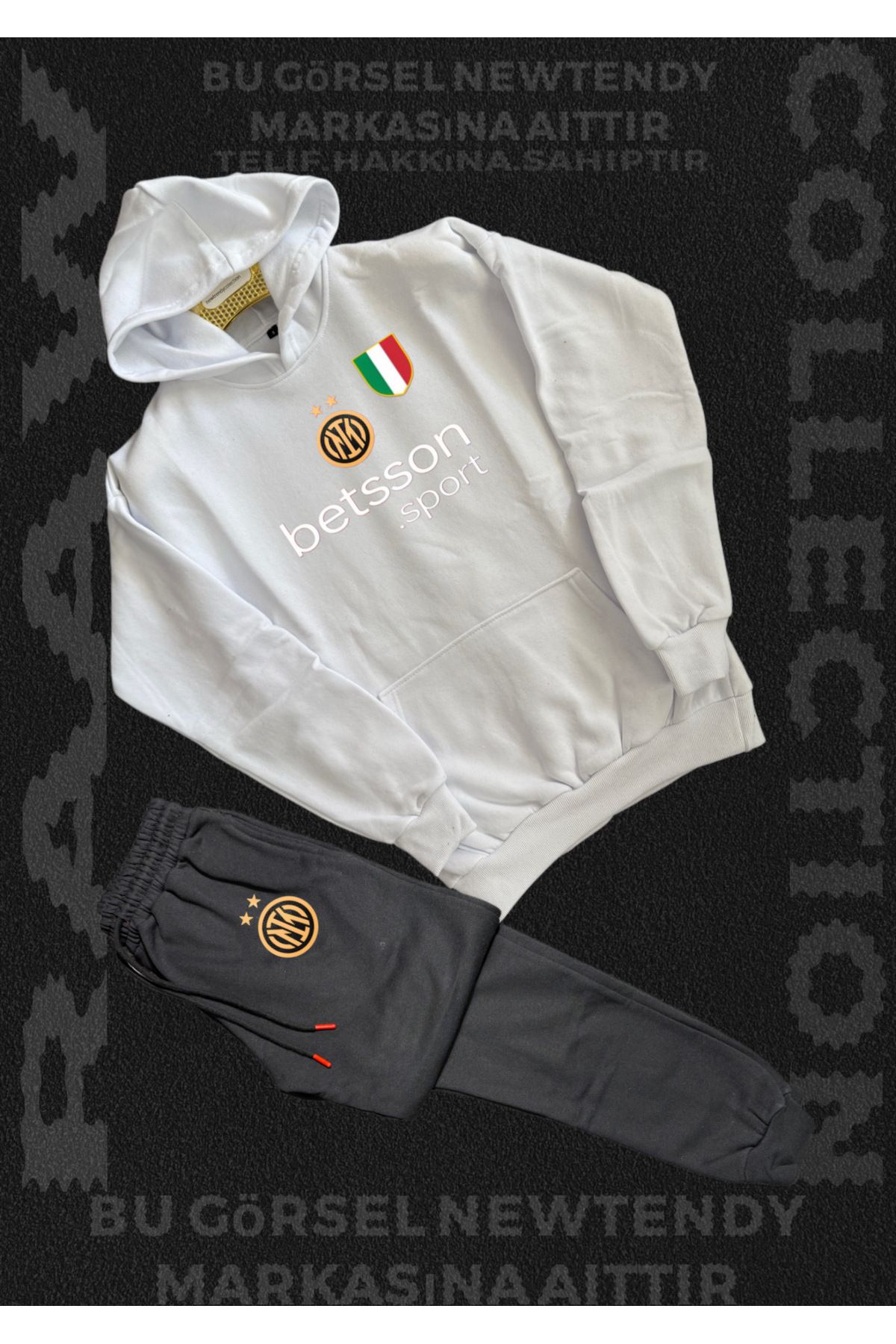 NEW TRENDY COLLECTİON ✅Inter Logolu Kapüşonlu Sweatshirt ve eşofman alt Takımı Erkek Taraftar Spor Giyim Seti 2li kombin