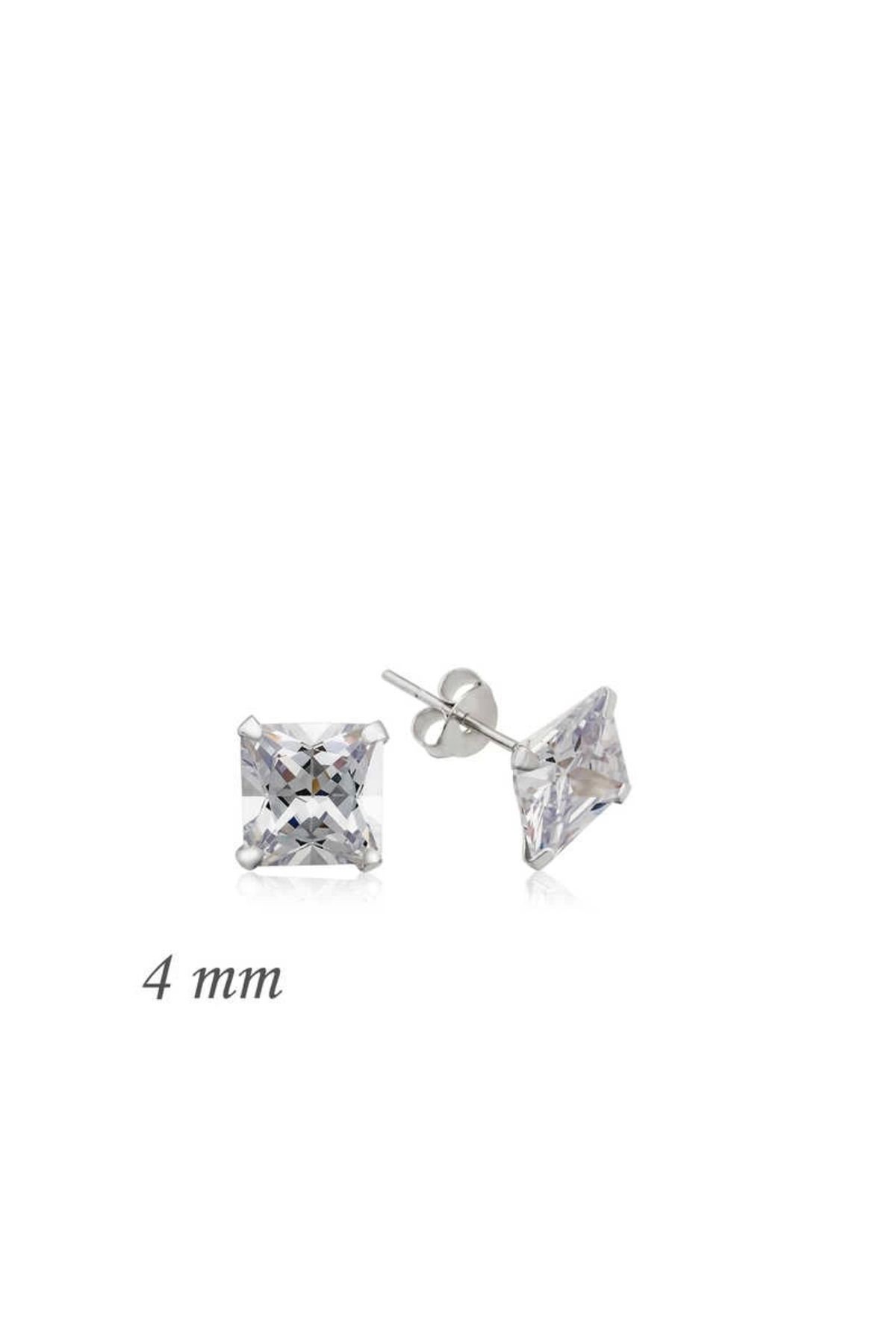 minaydan Gümüş Kare Tek Taş Zirkon Küpe - 4 mm