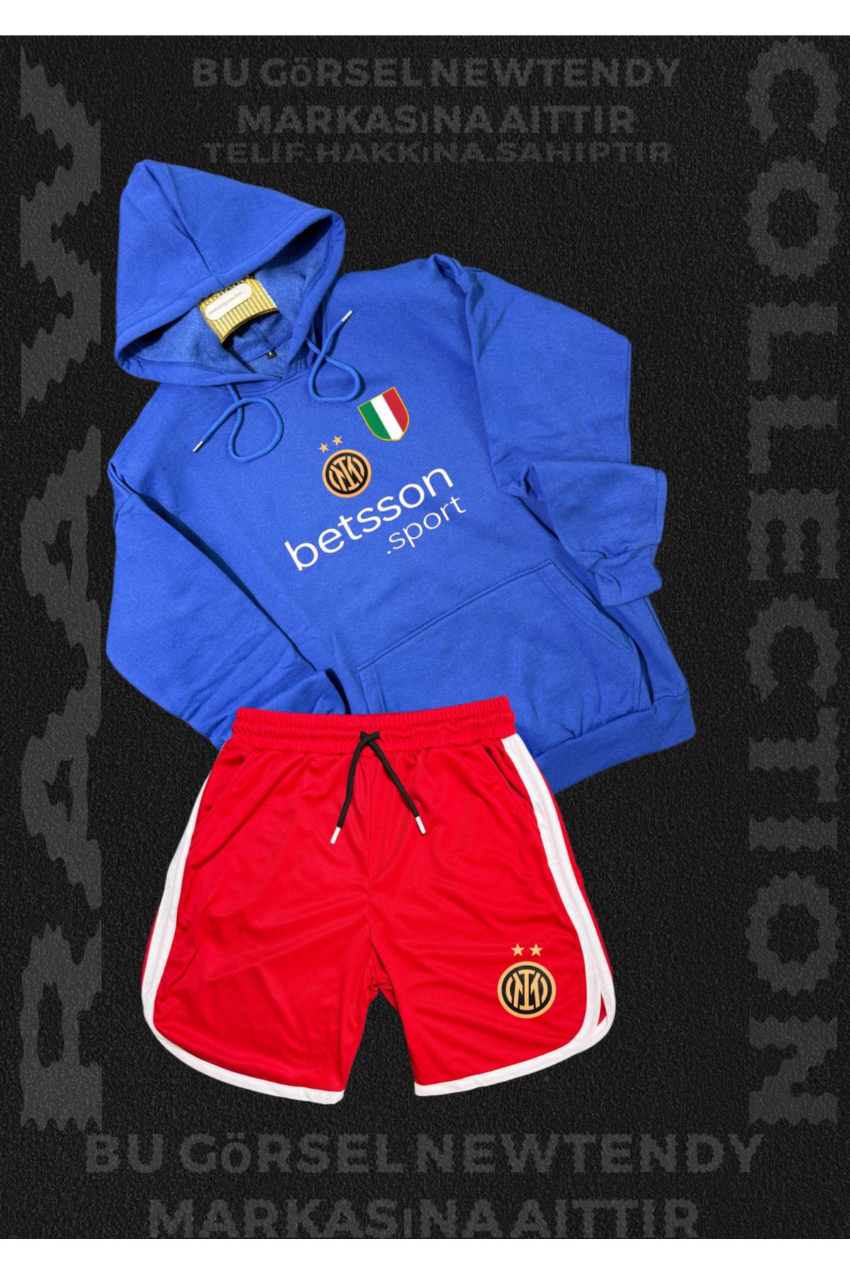 NEW TRENDY COLLECTİON ✅ Inter Milano Logolu Kapüşonlu Sweatshirt ve Şort Takımı Taraftar Spor Giyim Seti 2li kombin