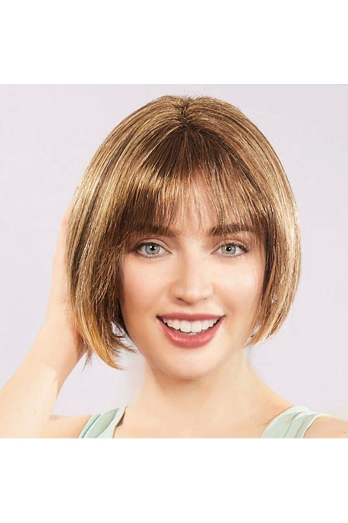OurStyles Açık Kahverengi Küt Parti Peruk Küt Saç