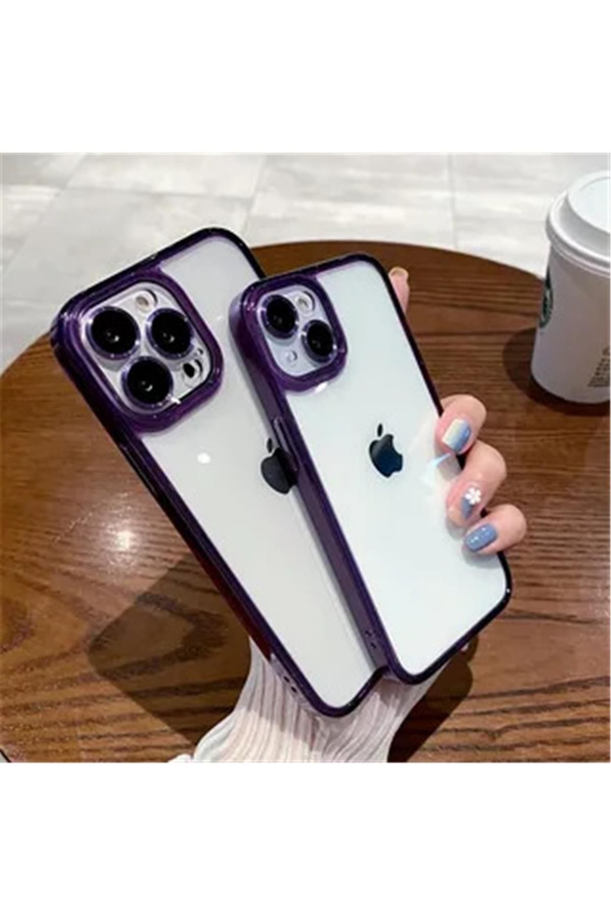 Amorix IPHONE 14 PRO PEN RENKLİ KENARLI ŞEFFAF SİLİKON KILIF