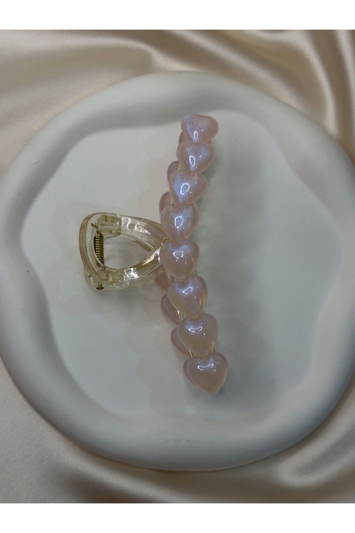 asal jewelry Pudra Pembe Kalpli Hologram Kıskaçlı Toka