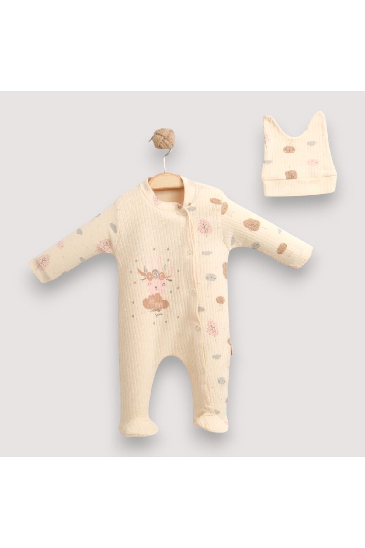 MINNOOSH BABY TAVŞAN FİGÜRLÜ KIZ BEBEK TULUMU ORGANİK