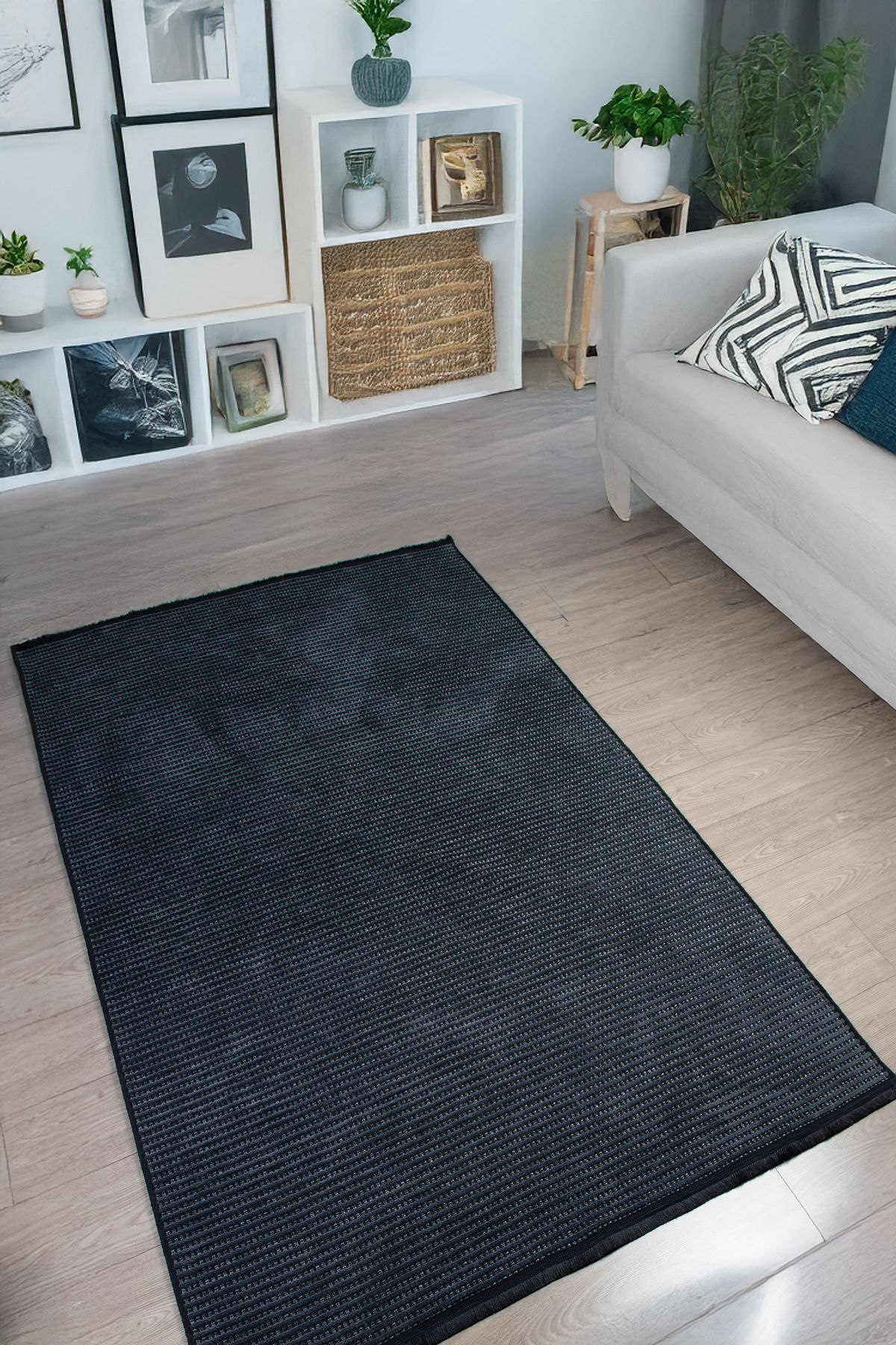 Serenest Home Antrasit Şönil Kilim Mutfak Hasır Sisal Yolluk Salon Oturma Çocuk Odası Dokuma Makine Halısı