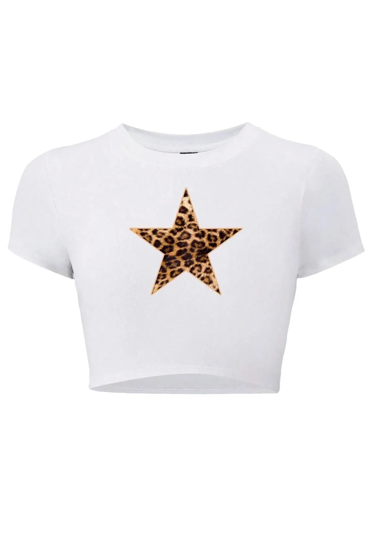 Bozz&Bozz Collection Kadın Leopar Yıldız Crop T-shirt