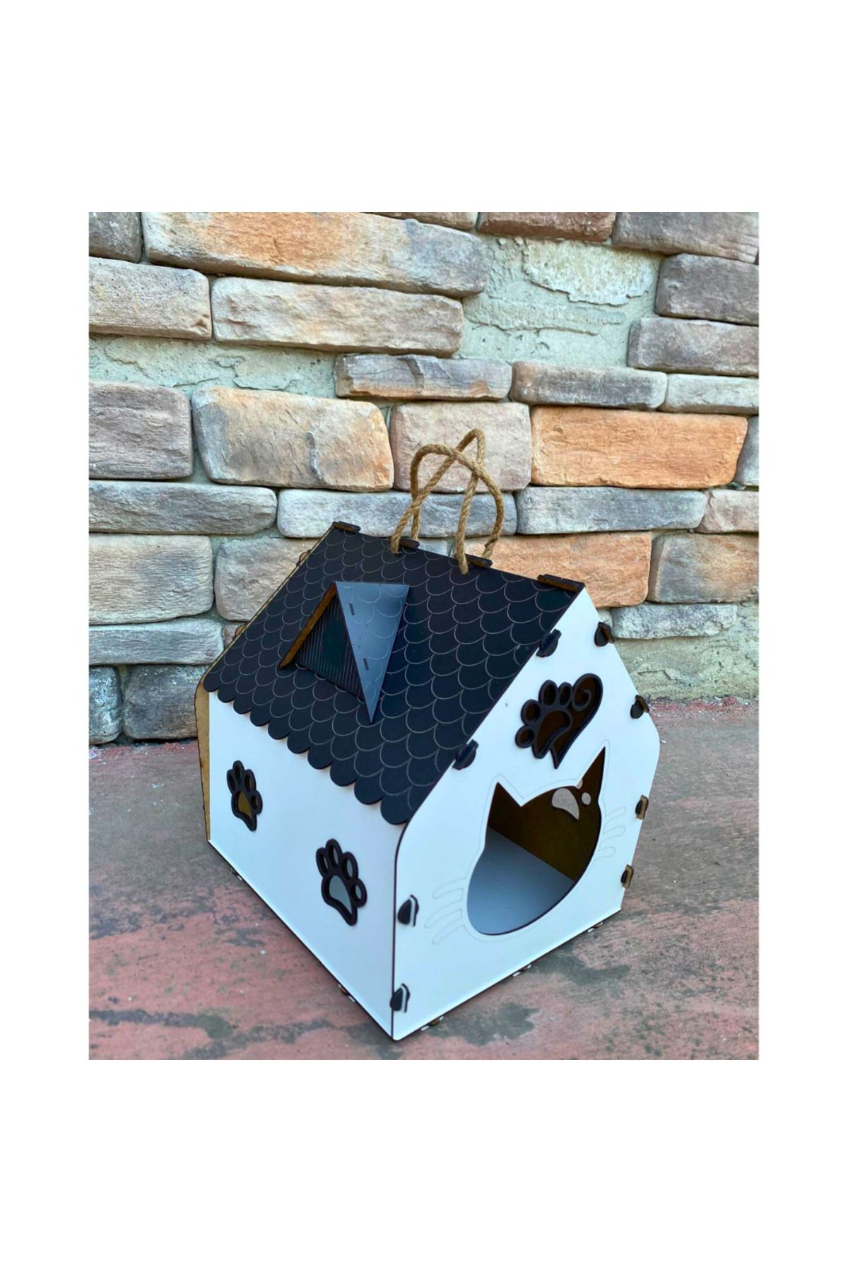 WoodenZoo Ahşap Dekoratif Tek Katlı Beyaz Kedi Evi Yuvası-2