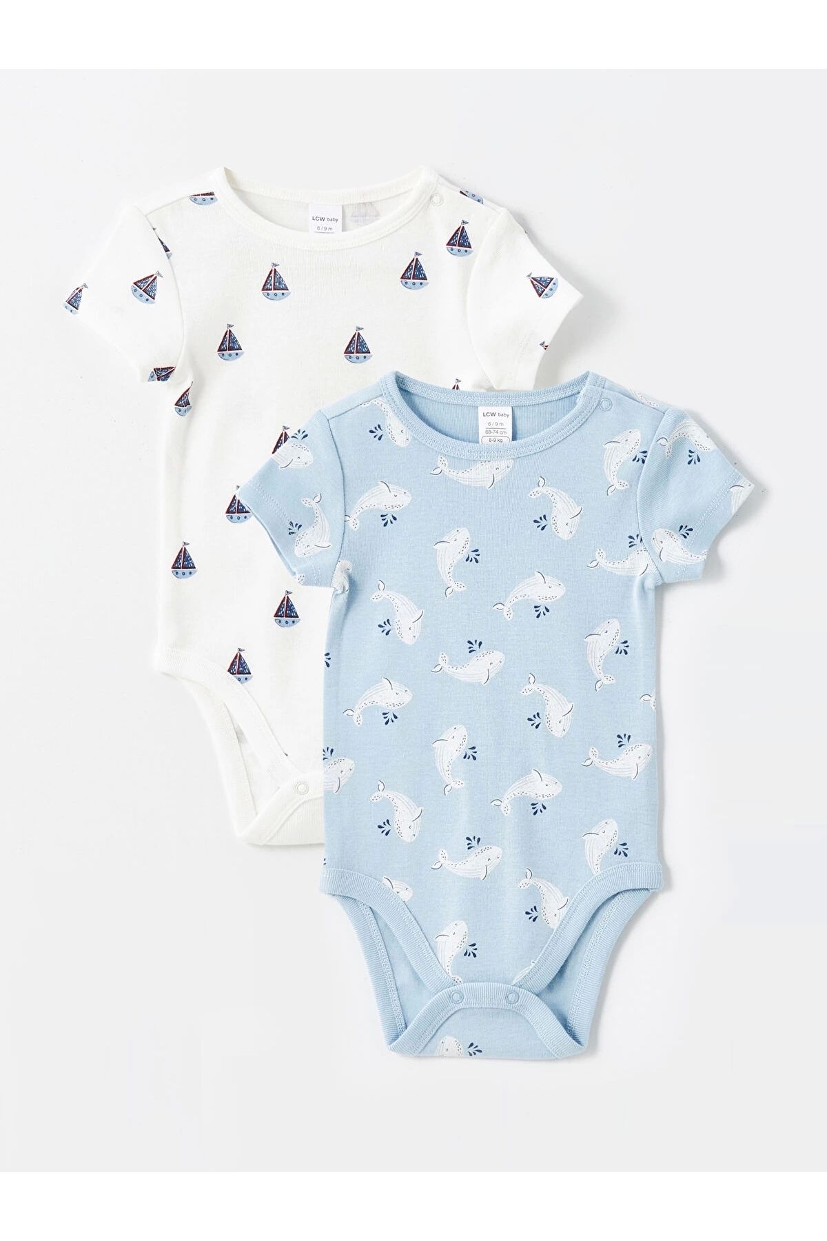 LC Waikiki LCW baby Ekru Bisiklet Yaka Uzun Kollu Baskılı Erkek Bebek Çıtçıtlı Bodysuit 2'li
