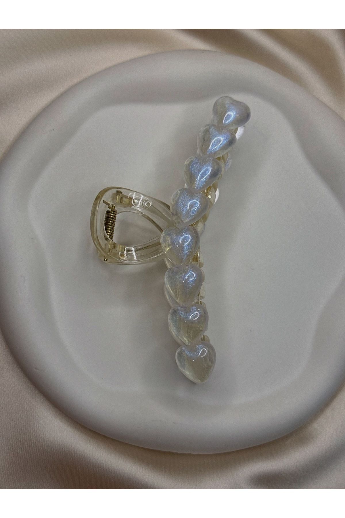 asal jewelry Beyaz Kalpli Hologram Kıskaçlı Toka