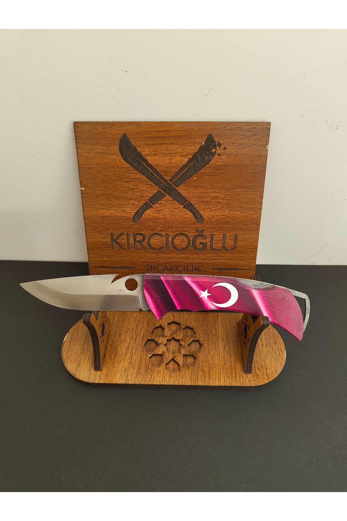 Krc Knife Ahşap Kabze Ayyıldız Baskılı Kamp Çakısı