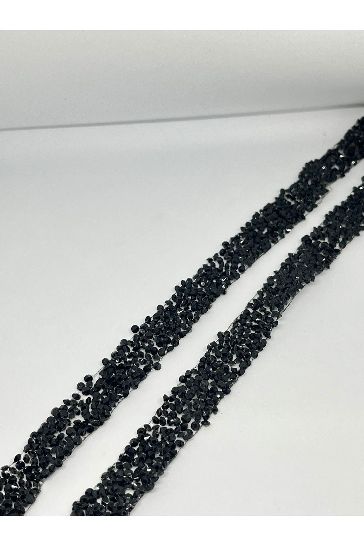 Tascim Aksesuar Taşlı Işıltılı Kristal Şerit | 1,5 cm en | Siyah