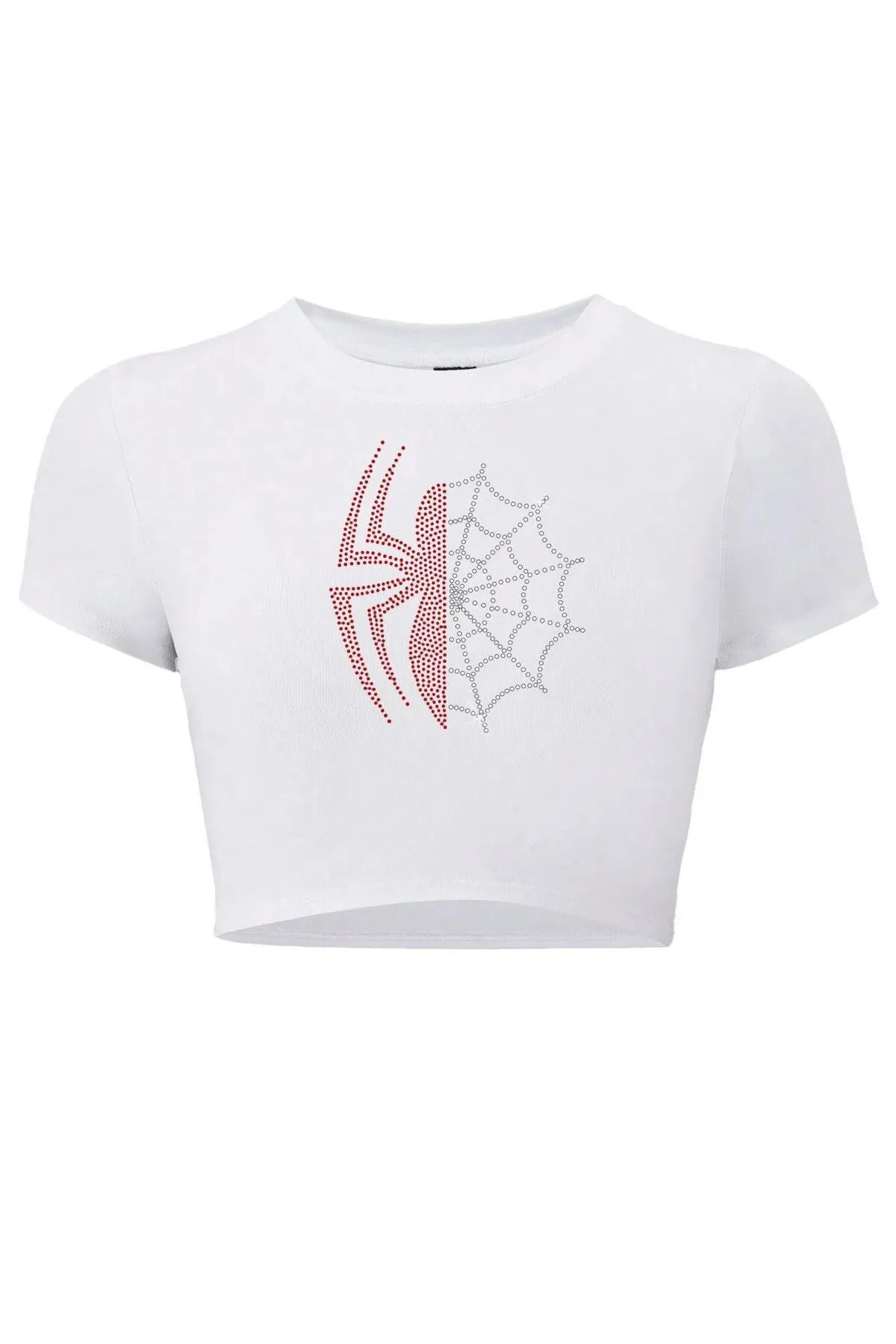 Bozz&Bozz Collection Kadın Renkli Spider Kristal Taş Baskılı Crop T-shirt