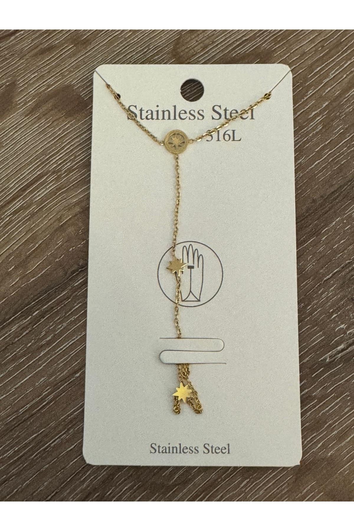 misstakıjewerly ÇELİK GOLD RENK YILDIZLI TASARIM ŞAHMERAN