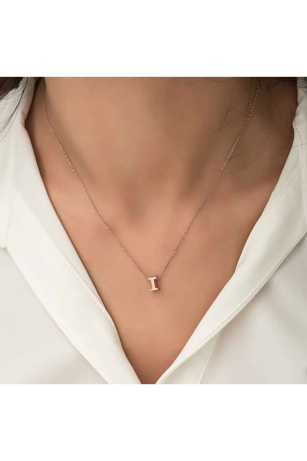 minaydan 925 Ayar Gümüş Rose 3 Boyutlu I Harf Kadın Gümüş Kolye