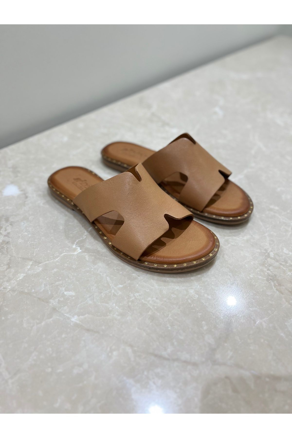 dino shoes Kadın Hakiki Deri Taba Renk Terlik