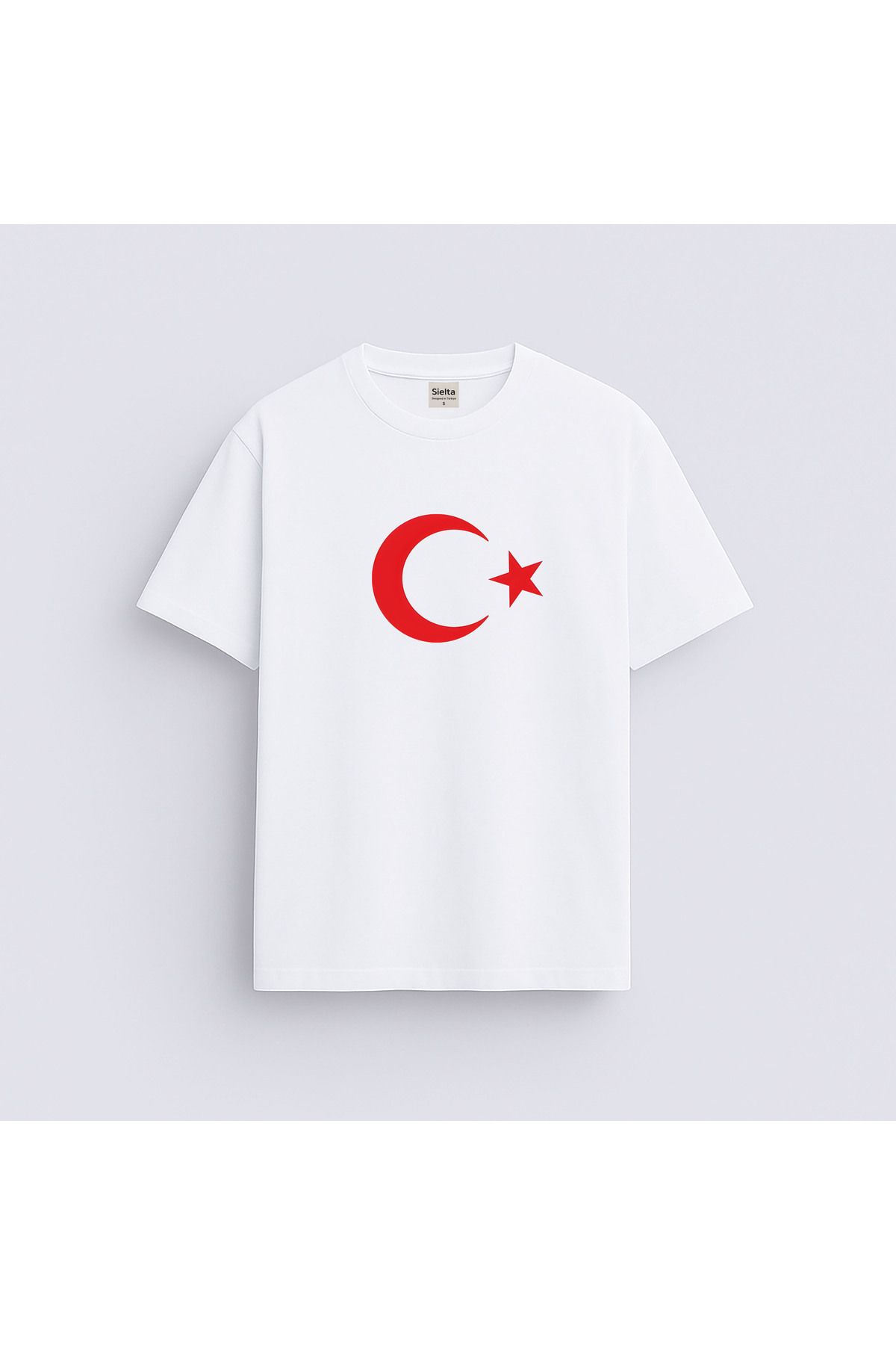 sielta Türk Bayrağı Atatürk Baskılı Bisiklet Yaka Çocuk Yetişkin Beyaz Tişört T-hsirt