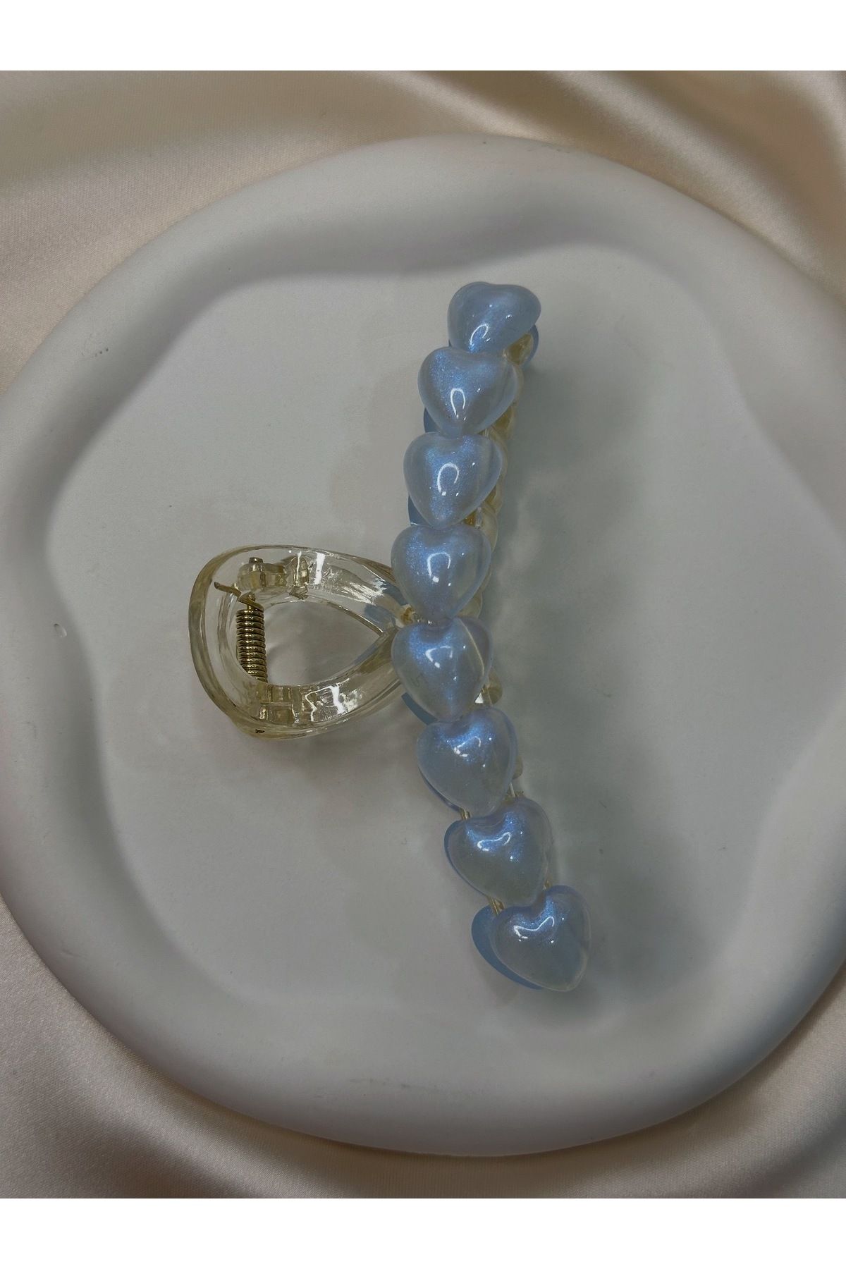 asal jewelry Mavi Kalpli Hologram Kıskaçlı Toka