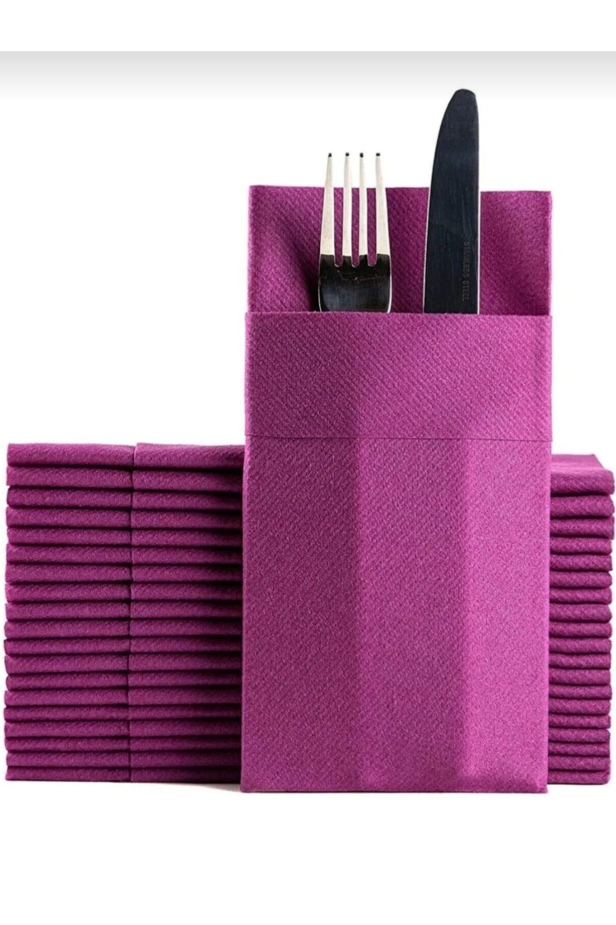 AIRLAID Mor Kumaş Dokulu Cepli Peçete 40x40 1/8 Katlama 50 Adet