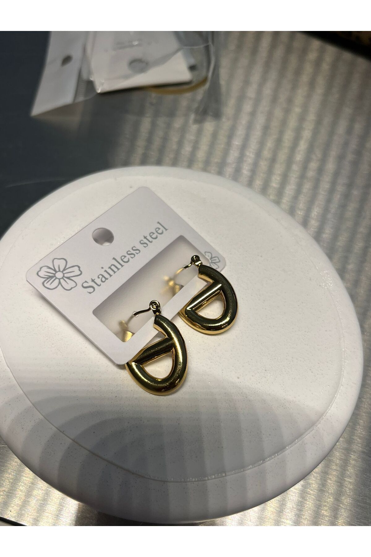 BeGa store Kadın çelik halka gold küpe