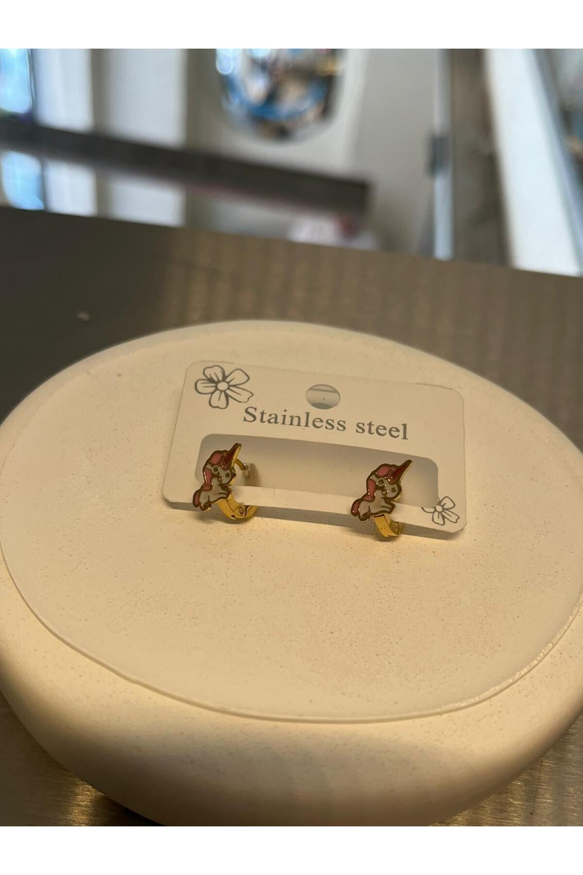 BeGa store Kız çocuk çelik unicorn küpe
