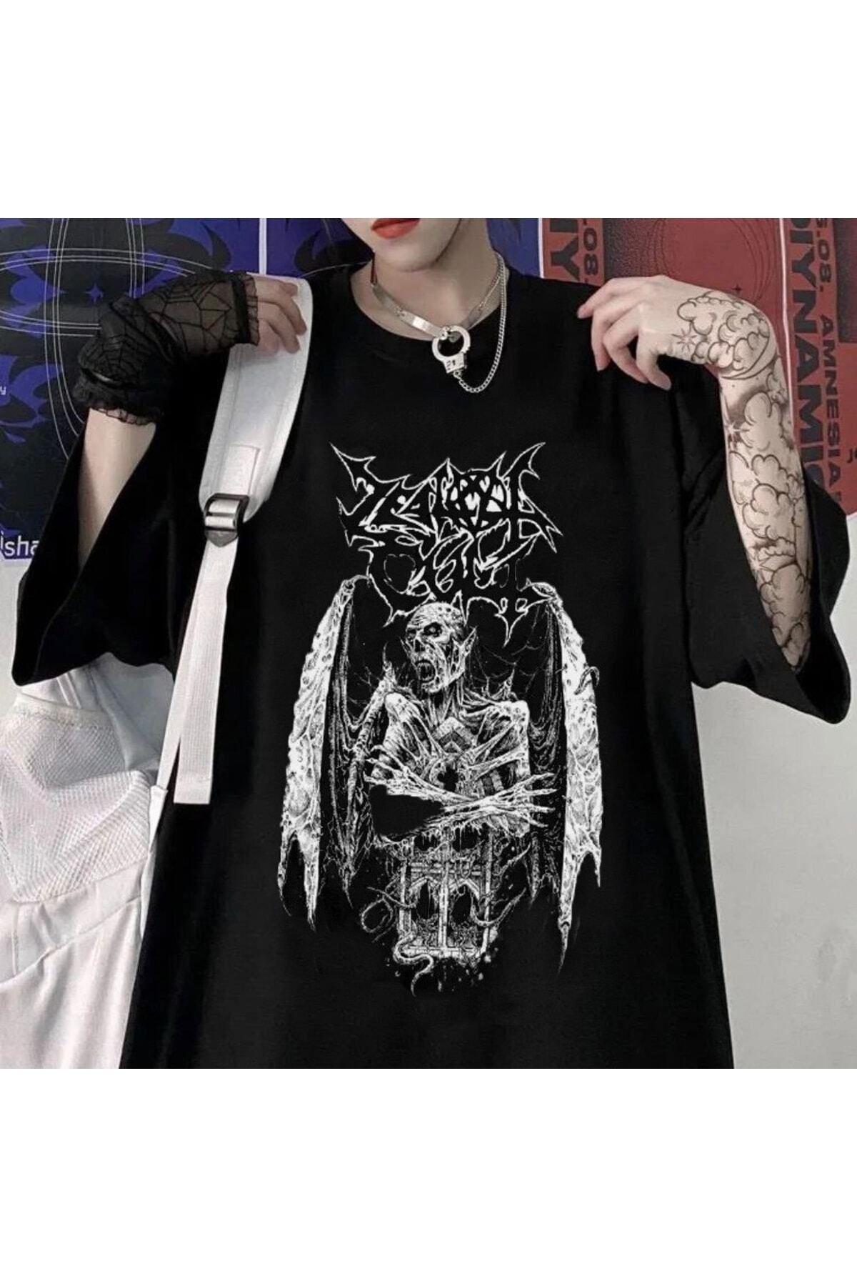 Pisa Art Gothic Devil Unisex Siyah Oversize Tişört