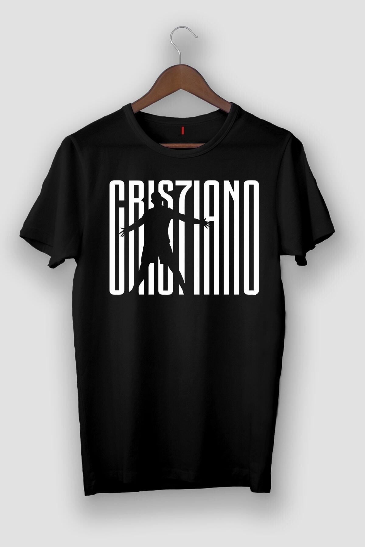 Pisa Art Unisex Erkek Siyah Ronaldo Cr7 Baskılı T-shirt