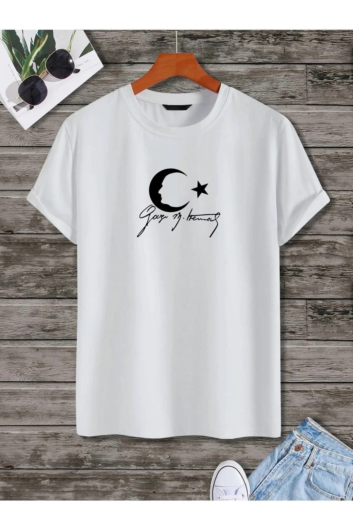 Pisa Art Unisex Pamuklu Oversize Atatürk Silüet İmzalı Baskılı T-shirt