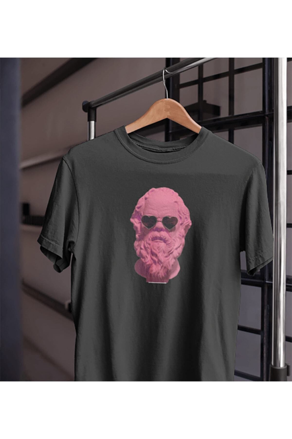 Pisa Art Unısex Kadın Erkek Gözlük Heykel Mitoloji Barok Rokoko %100 Pamuk Siyah Beyaz T-shirt