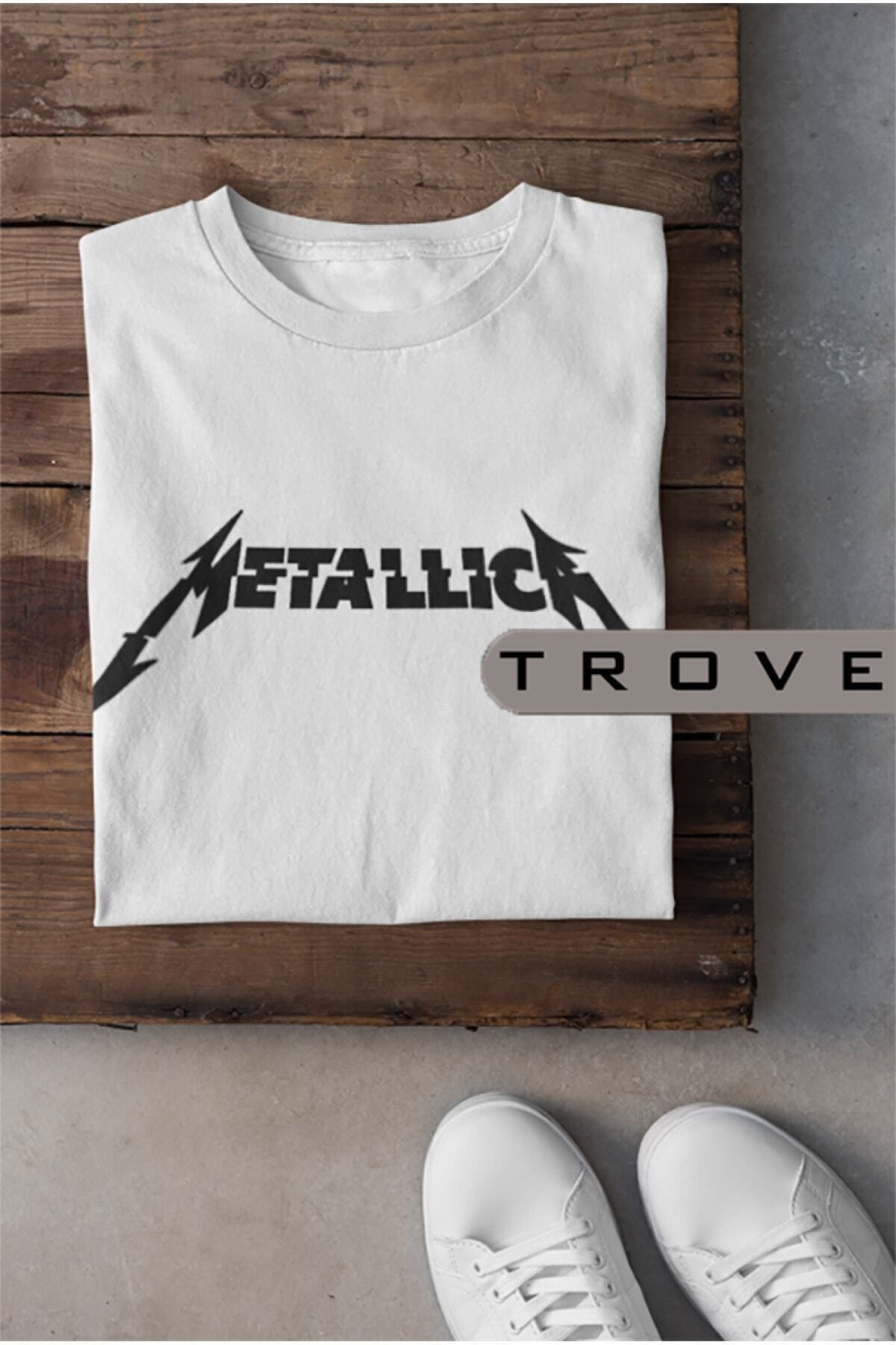Pisa Art Unısex Kadın Erkek Metallıca %100 Pamuk Baskılı Siyah Beyaz T-shirt