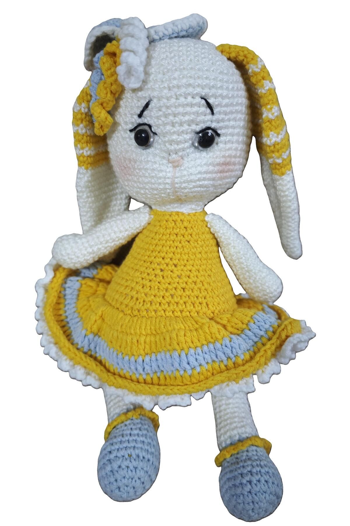 NesliWorld Sarı Elbiseli Uzun Kulaklı Tavşan Uyku Arkadaşı Organik Amigurumi Oyuncak
